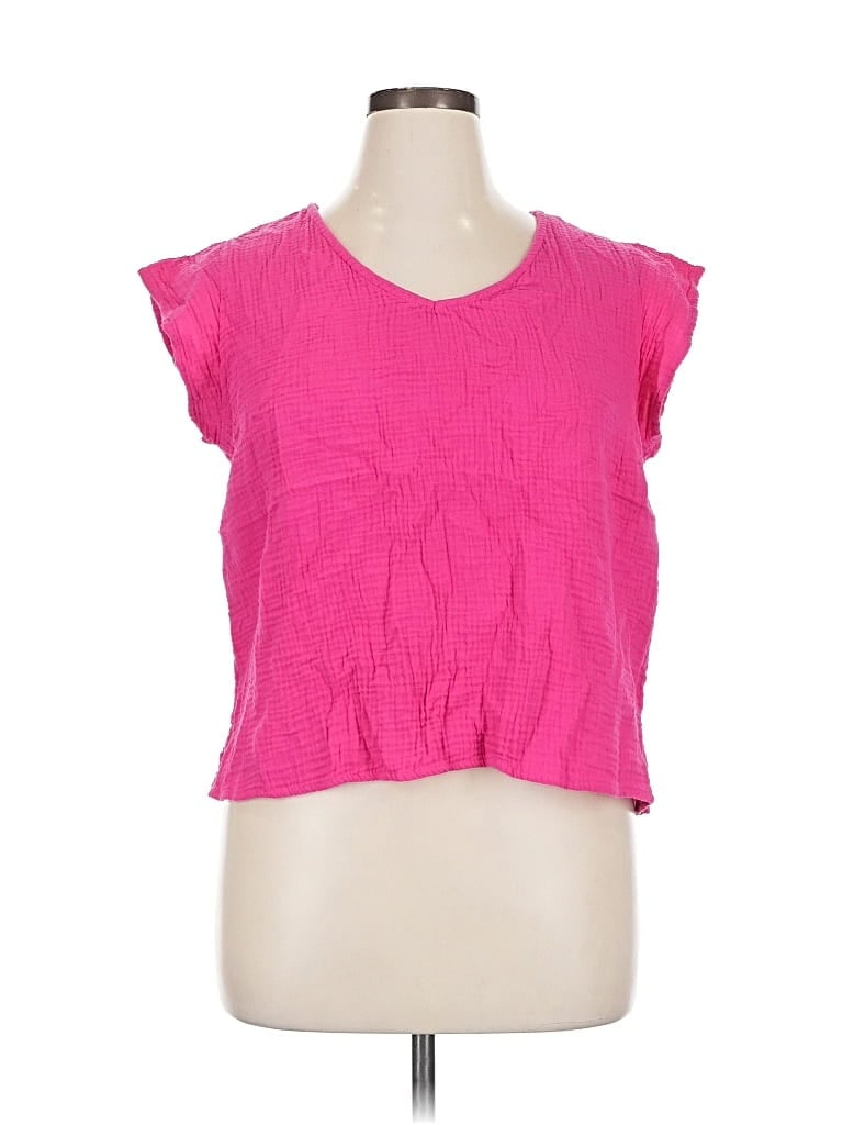 Pre-owned Three Dots Short Sleeve Top Pink Sweetheart Neckline Tops