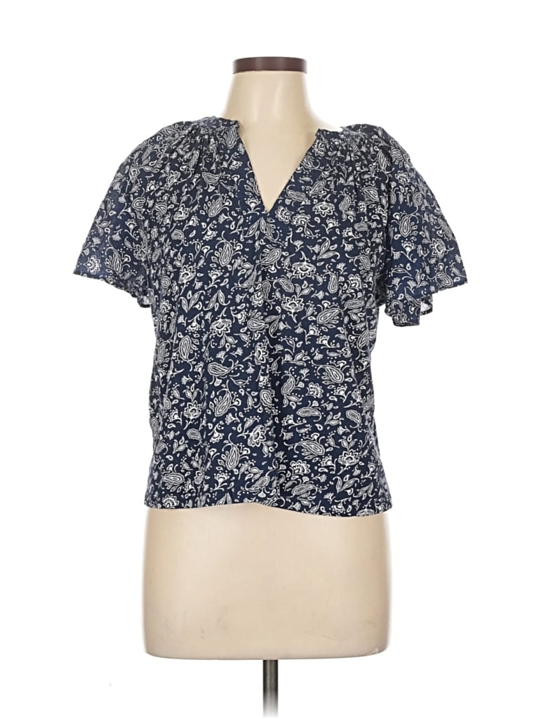 Pre-owned Ann Taylor Loft Short Sleeve Blouse In Blue