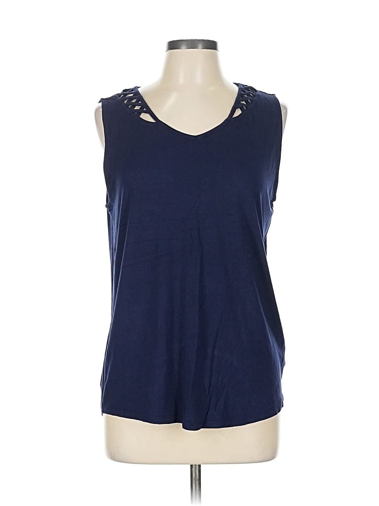 Pre-owned Papermoon Sleeveless Top Blue Keyhole Neckline Tops