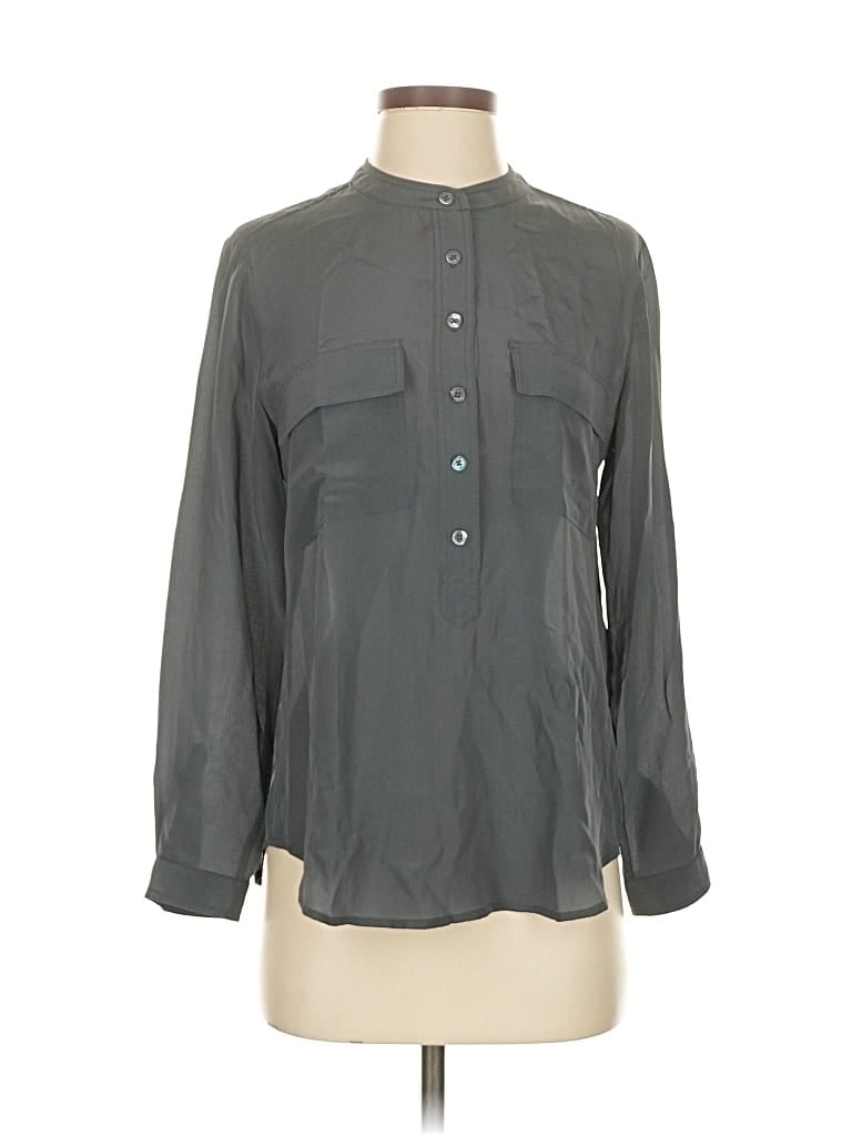 Pre-owned Banana Republic Factory Store Long Sleeve Silk Top Gray Mock Neckline Tops