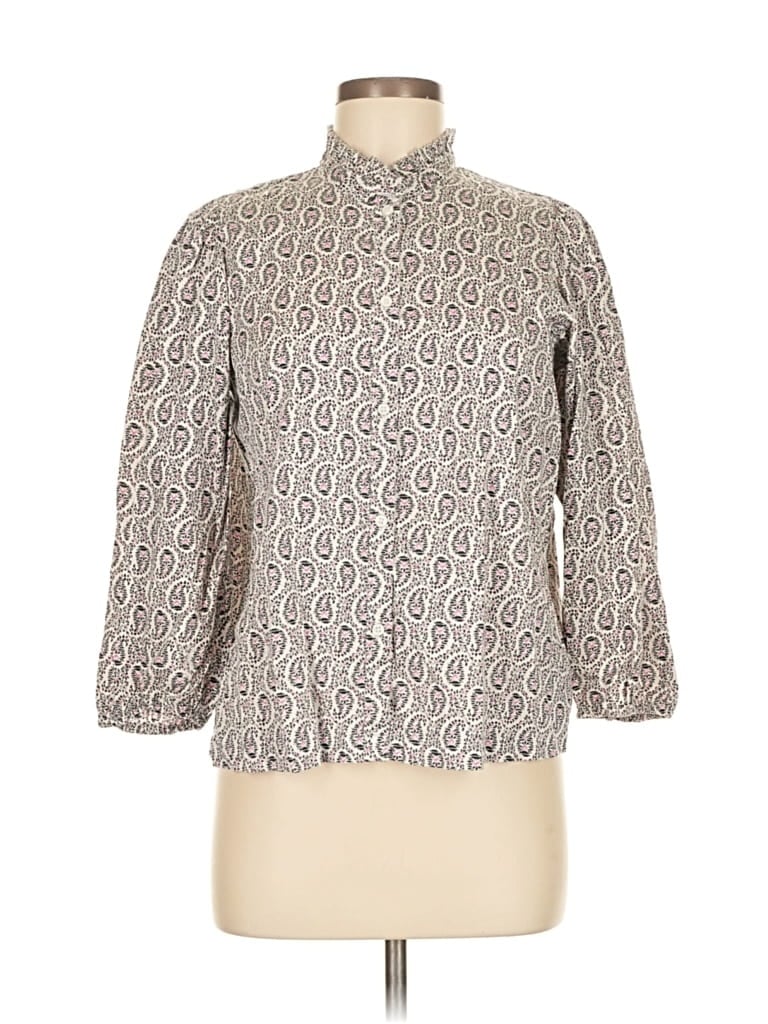 Pre-owned Gap 3/4 Sleeve Button Down Shirt In Gray