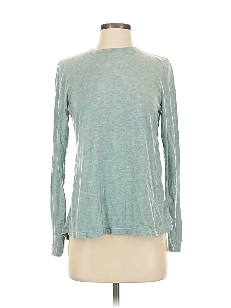 Pre-owned Sweaty Betty Long Sleeve Top Teal Crew Neck Tops In Blue