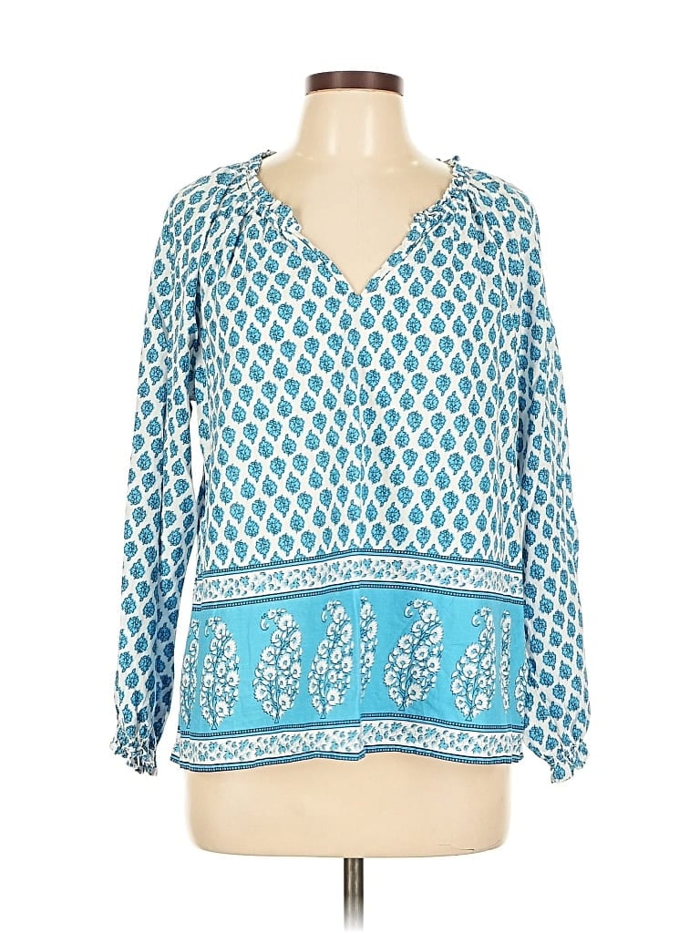 Pre-owned J.crew Factory Store Long Sleeve Blouse In Blue