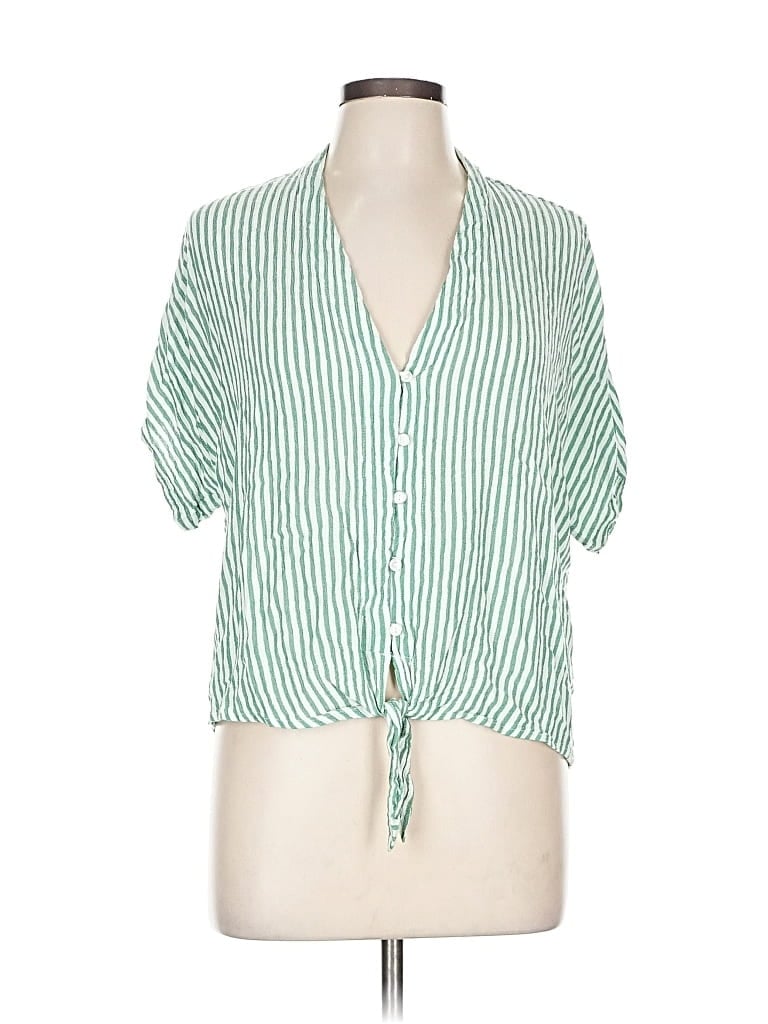 Pre-owned Elan Short Sleeve Blouse In Green