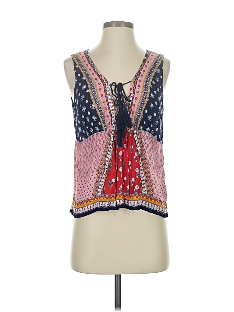 Click to view more detailed imagery on our partner's website Pre-owned Aqua Tank Top Red Plunge Neckline Tops