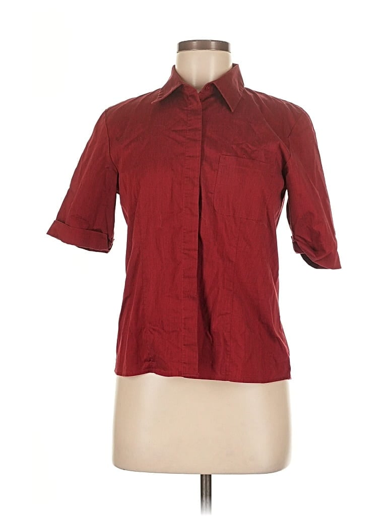 Pre-owned Style & Co Short Sleeve Blouse In Burgundy