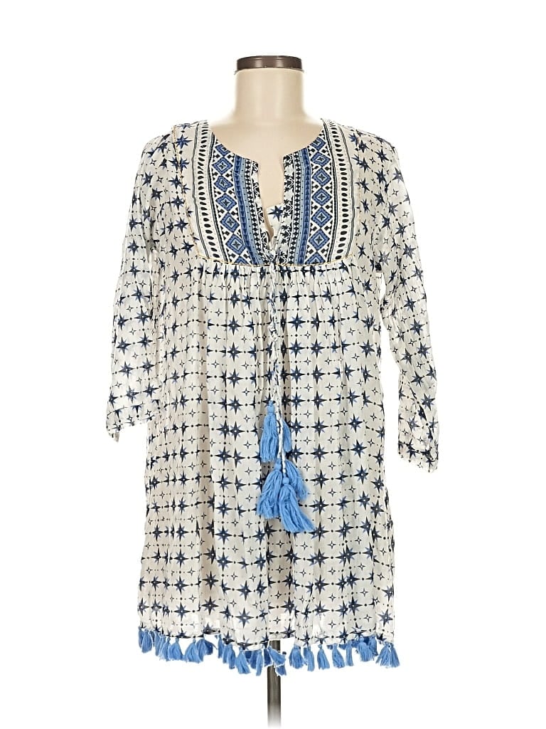 Pre-owned Ro's Garden 3/4 Sleeve Blouse In Blue