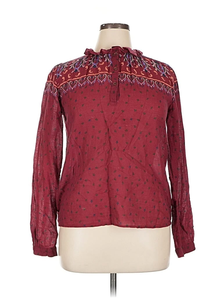 Pre-owned Warm Long Sleeve Blouse In Burgundy