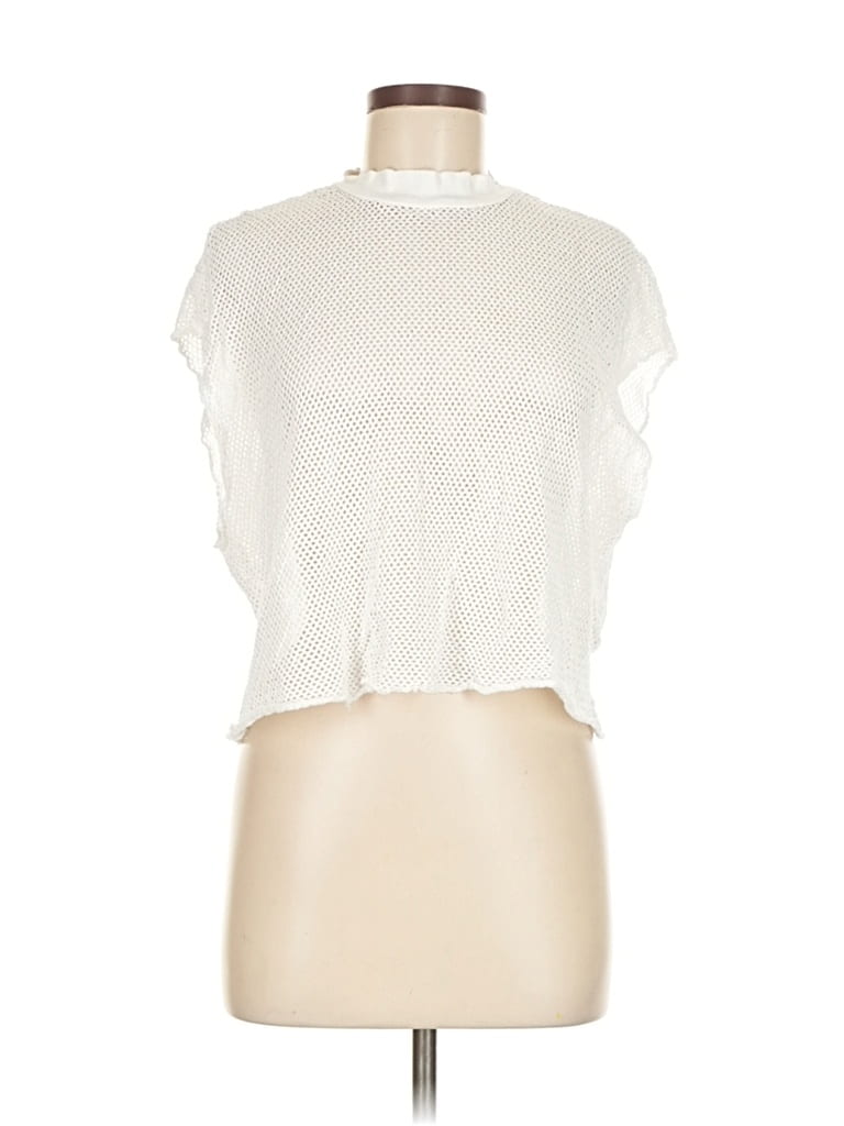 Pre-owned Nsf Short Sleeve Top White Mock Neckline Tops