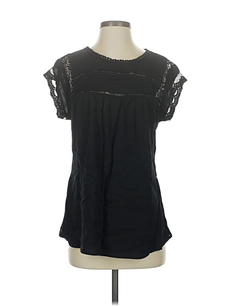 Pre-owned Daniel Rainn Short Sleeve Top Black Keyhole Neckline Tops