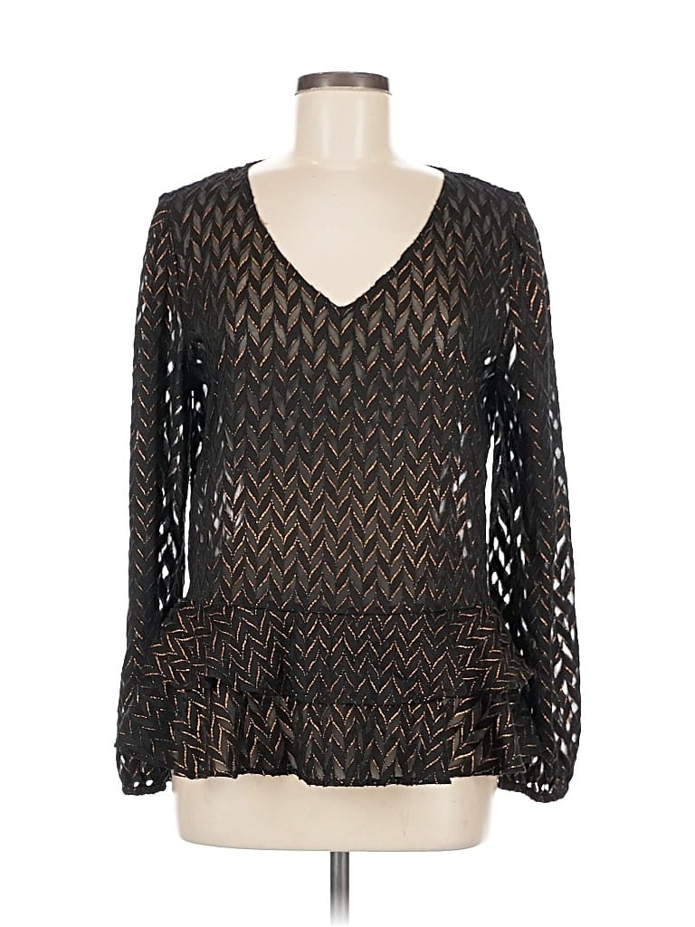 Pre-owned Halogen Long Sleeve Blouse In Black