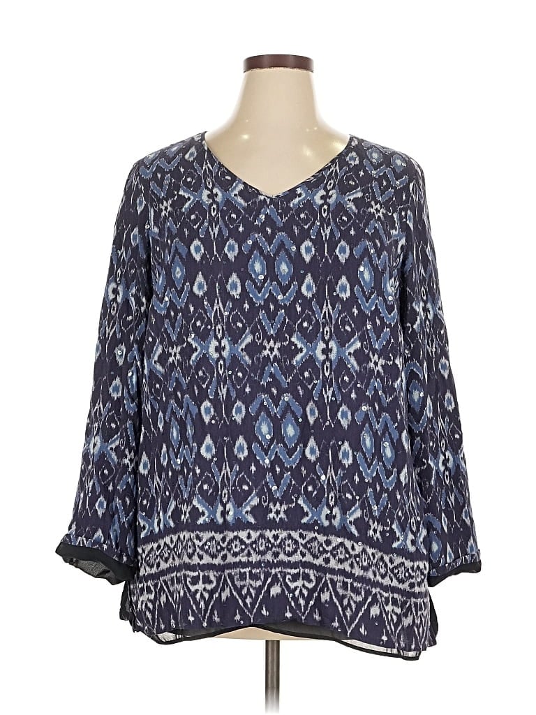 Pre-owned Lafayette 148 3/4 Sleeve Blouse In Blue