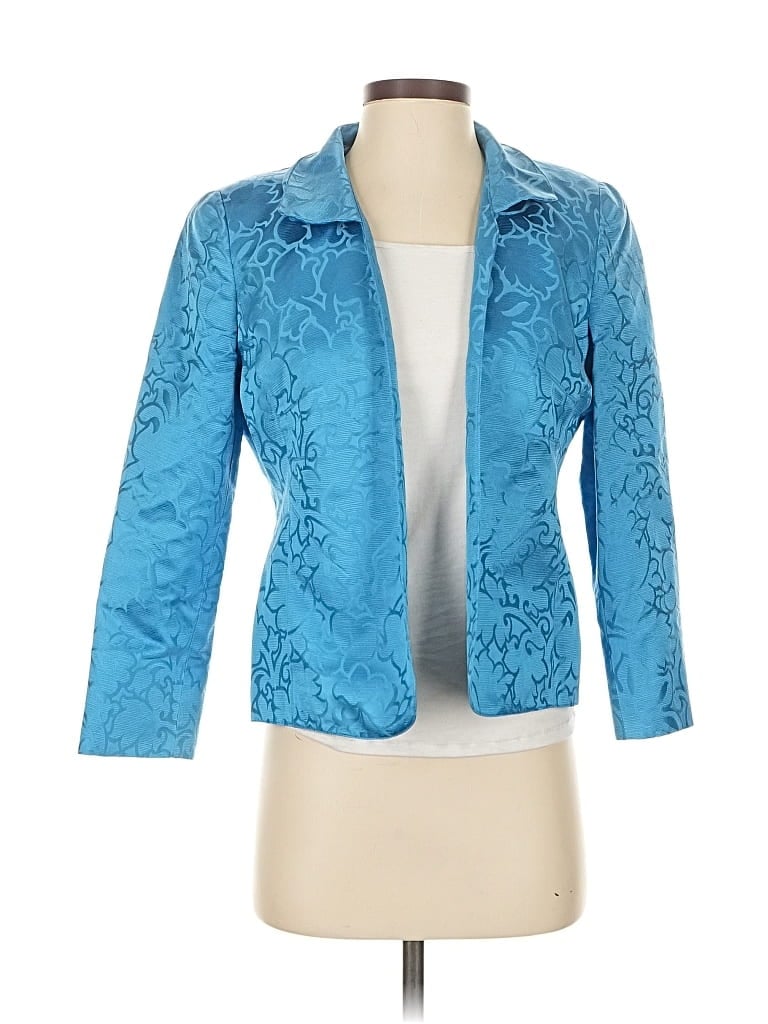 Pre-owned Nina Mclemore Silk Blazer Jacket In Blue