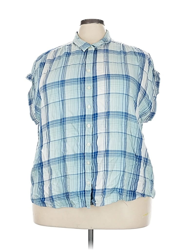 Pre-owned Eddie Bauer Short Sleeve Blouse In Blue