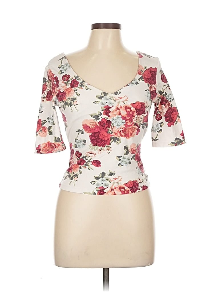 Pre-owned Almost Famous Short Sleeve Top Ivory Sweetheart Neckline Tops In White