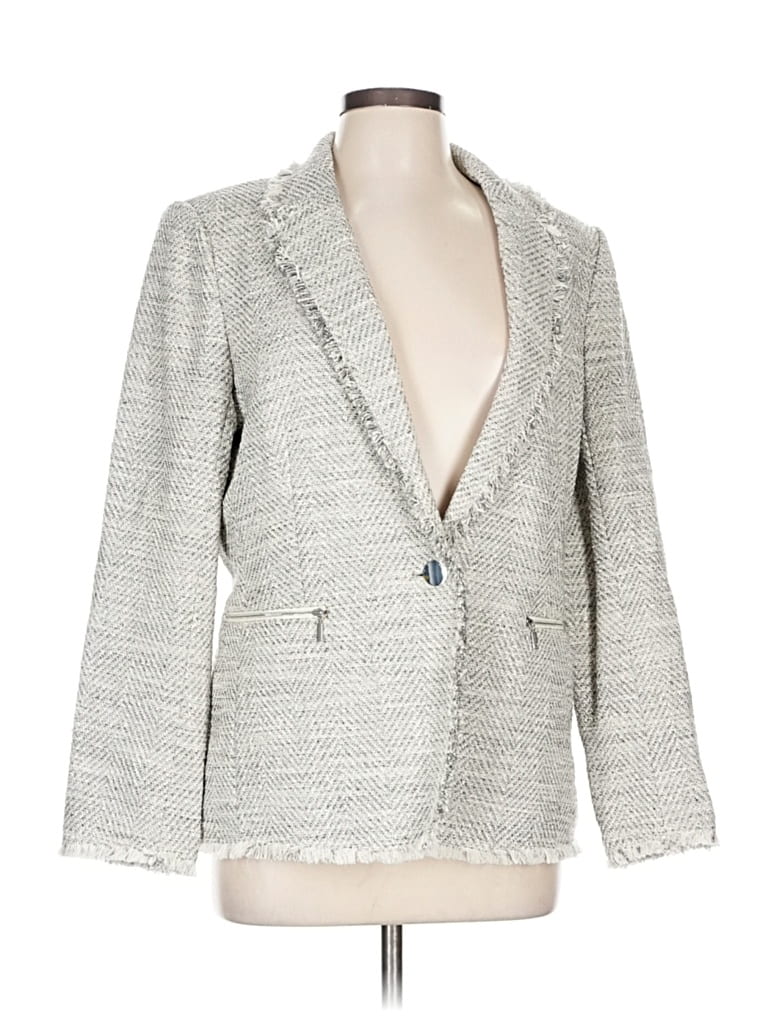 Pre-owned Lafayette 148 Blazer Jacket In Silver