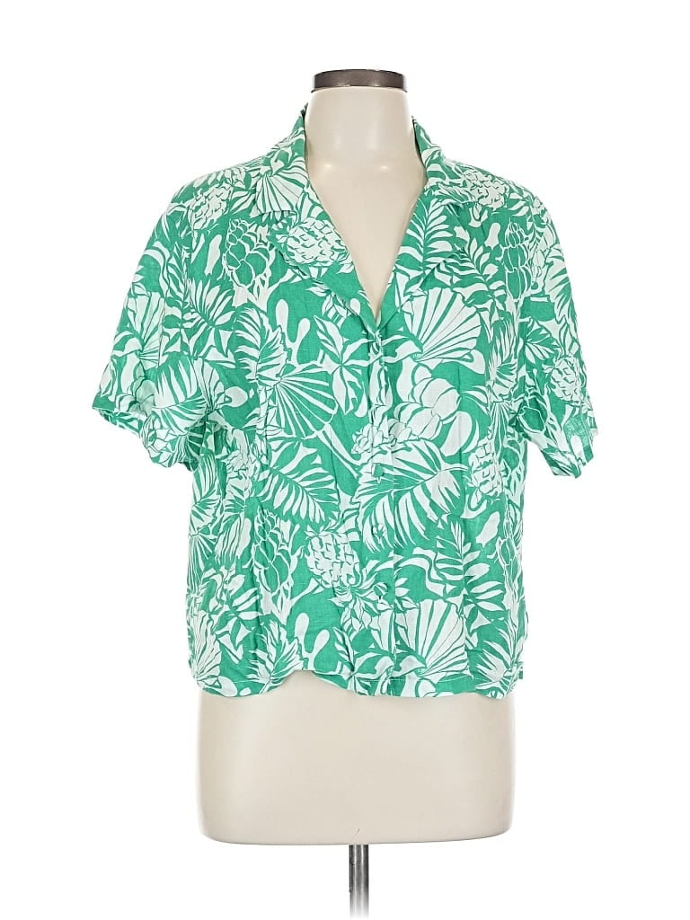 Pre-owned Nicole Miller Short Sleeve Blouse In Green