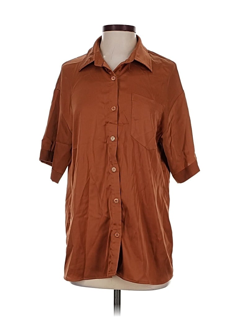 PRETTYGARDEN Pre-owned Short Sleeve Blouse In Brown