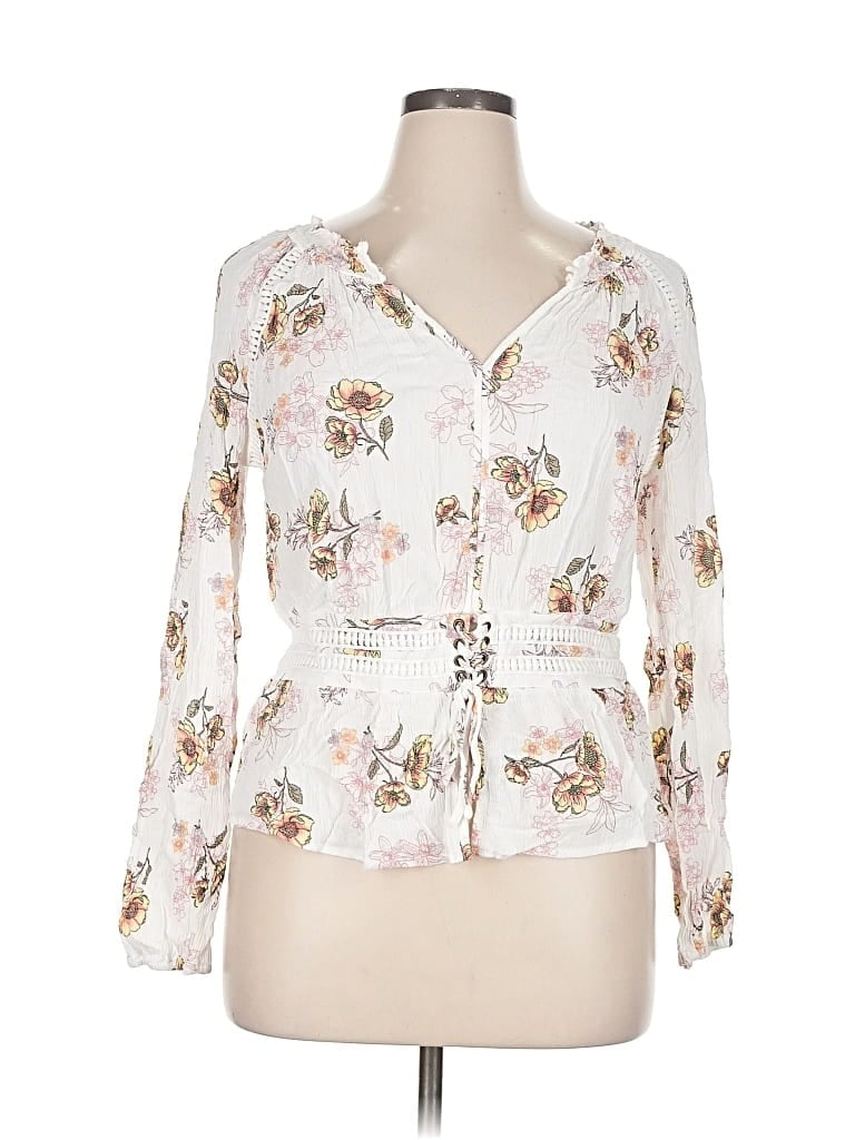 Pre-owned American Rag Cie Long Sleeve Blouse In White