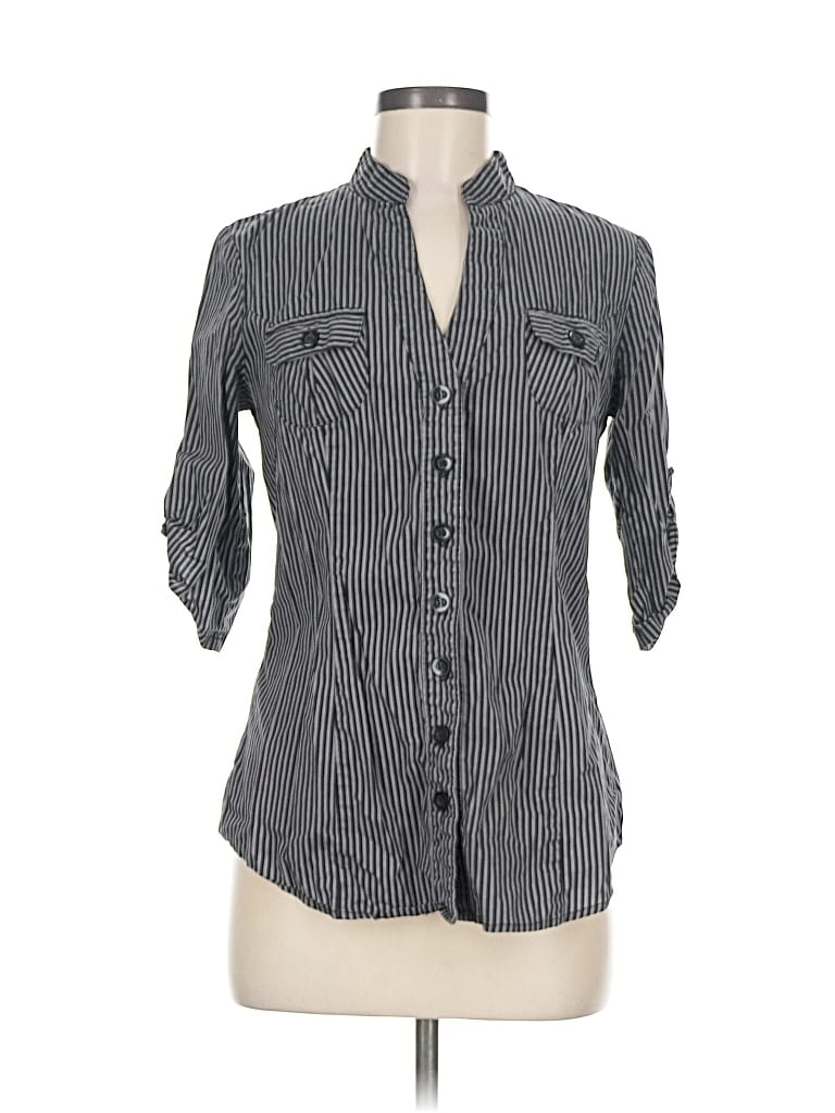 Pre-owned Susie Rose 3/4 Sleeve Button Down Shirt In Gray