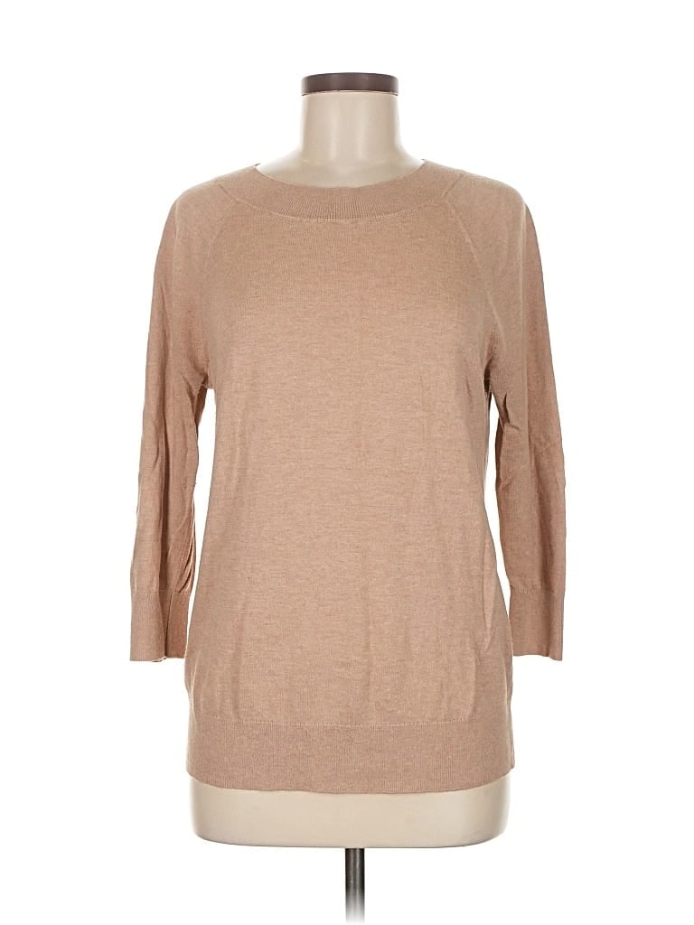Pre-owned Ann Taylor Loft Outlet 3/4 Sleeve Top Tan Boatneck Tops In Brown