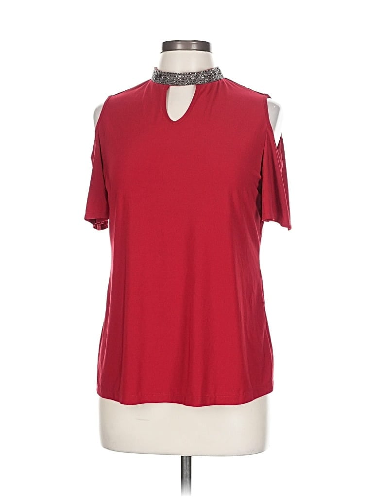 Pre-owned Perseption Concept Short Sleeve Top Red Cold Shoulder Neckline Tops
