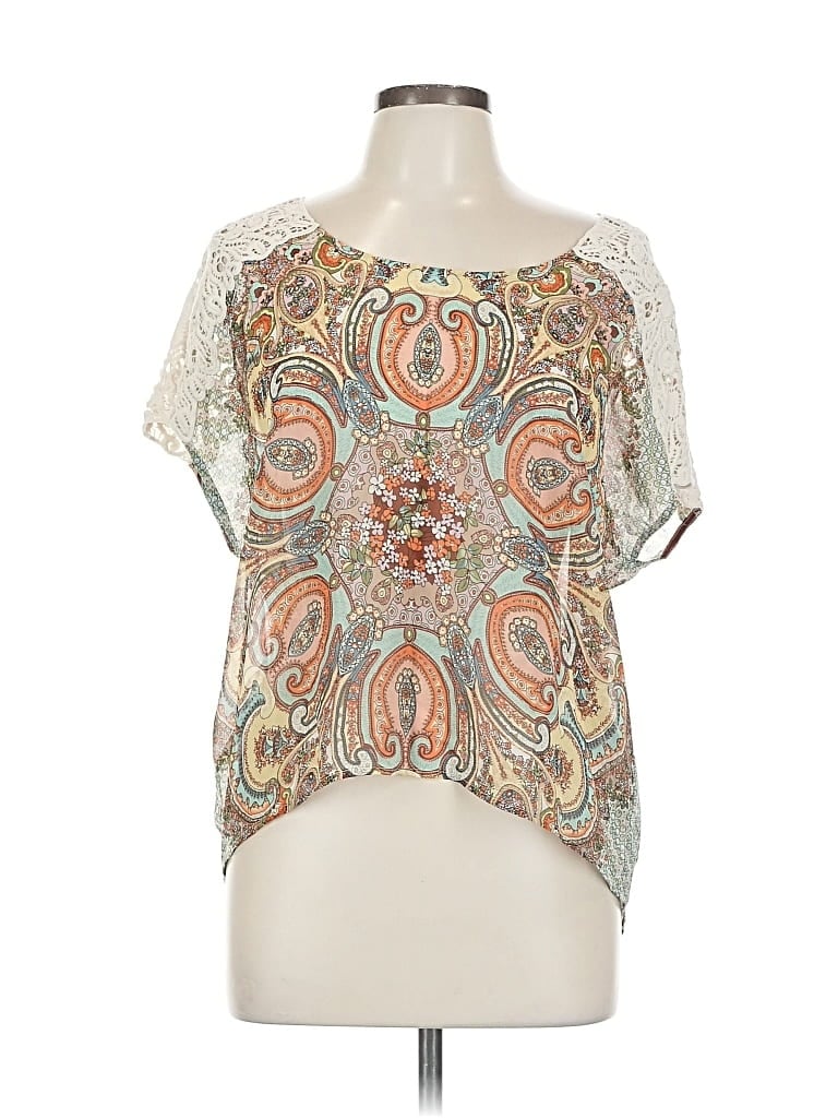 Pre-owned One World Short Sleeve Blouse In White