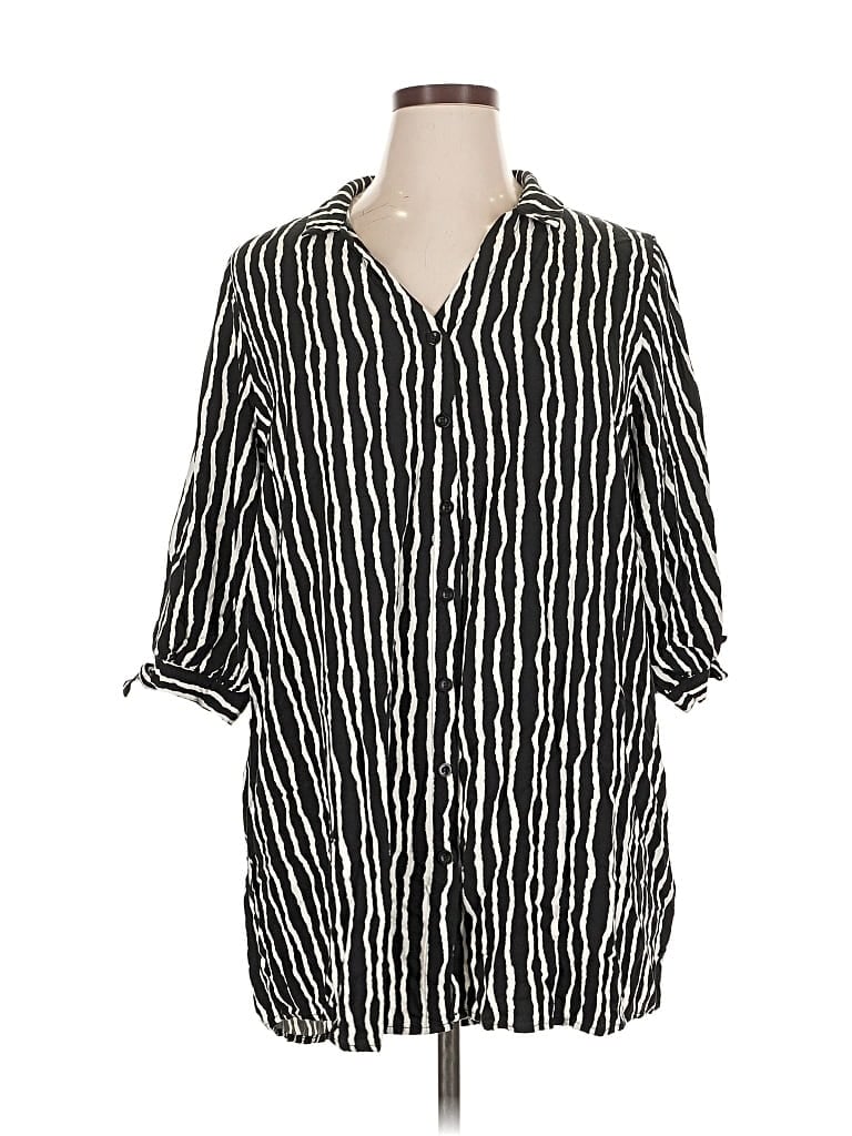 Pre-owned Unbranded 3/4 Sleeve Button Down Shirt In Black