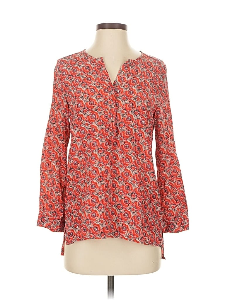 Pre-owned Joie 3/4 Sleeve Silk Top Red Keyhole Neckline Tops