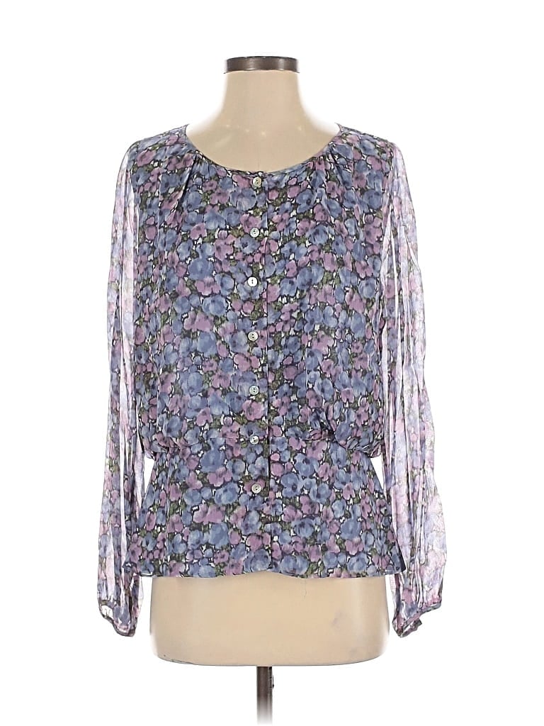 Click to view more detailed imagery on our partner's website Pre-owned Calypso St Barth 3/4 Sleeve Silk Top Purple Square Neckline Tops