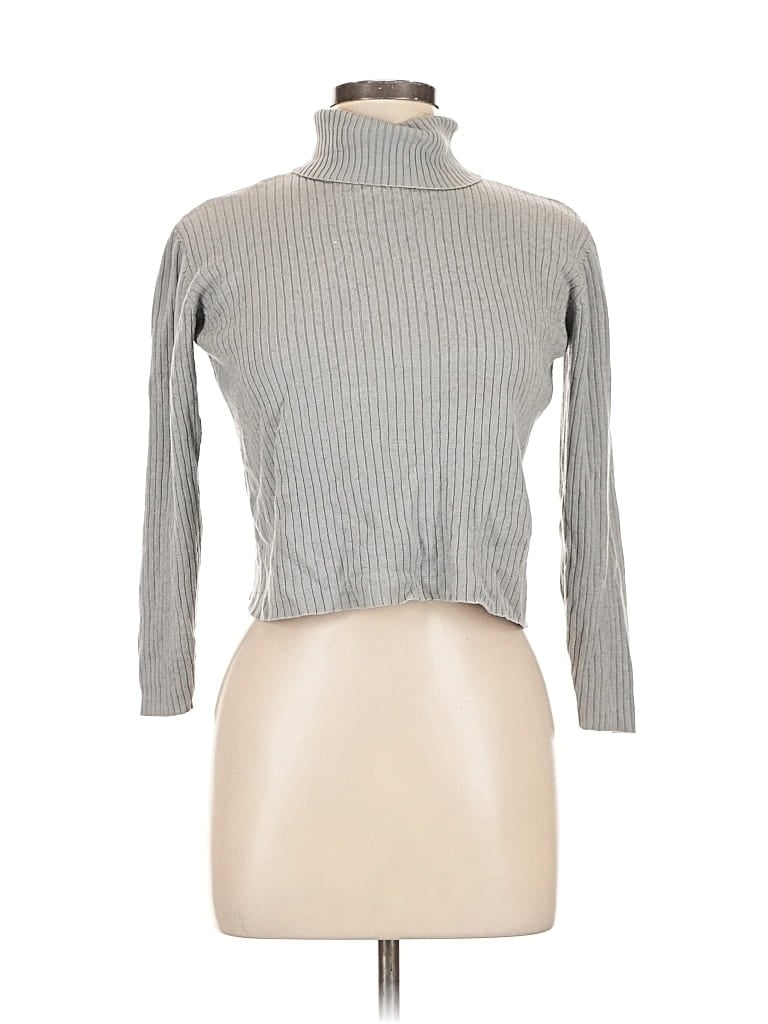 Pre-owned Preview Collection Long Sleeve Silk Top Gray Turtleneck Tops