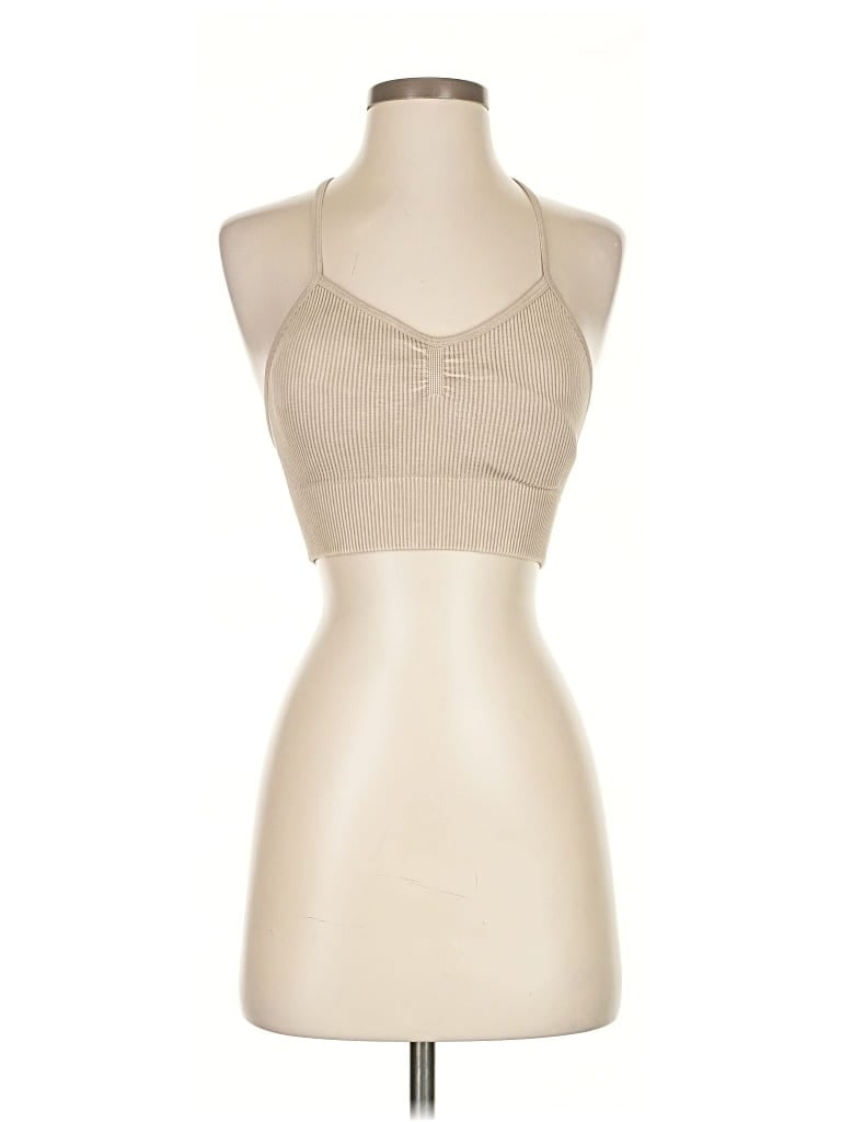 Pre-owned Prettylittlething Tank Top Tan Halter Neckline Tops In Brown