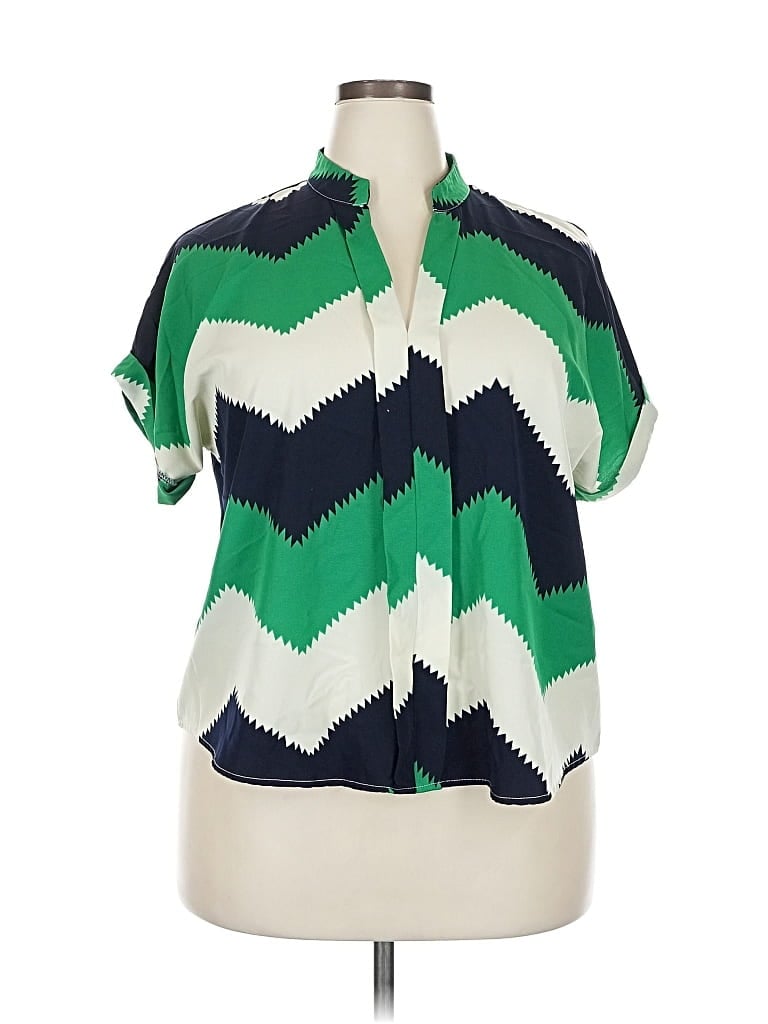 Pre-owned Unbranded Short Sleeve Blouse In Green