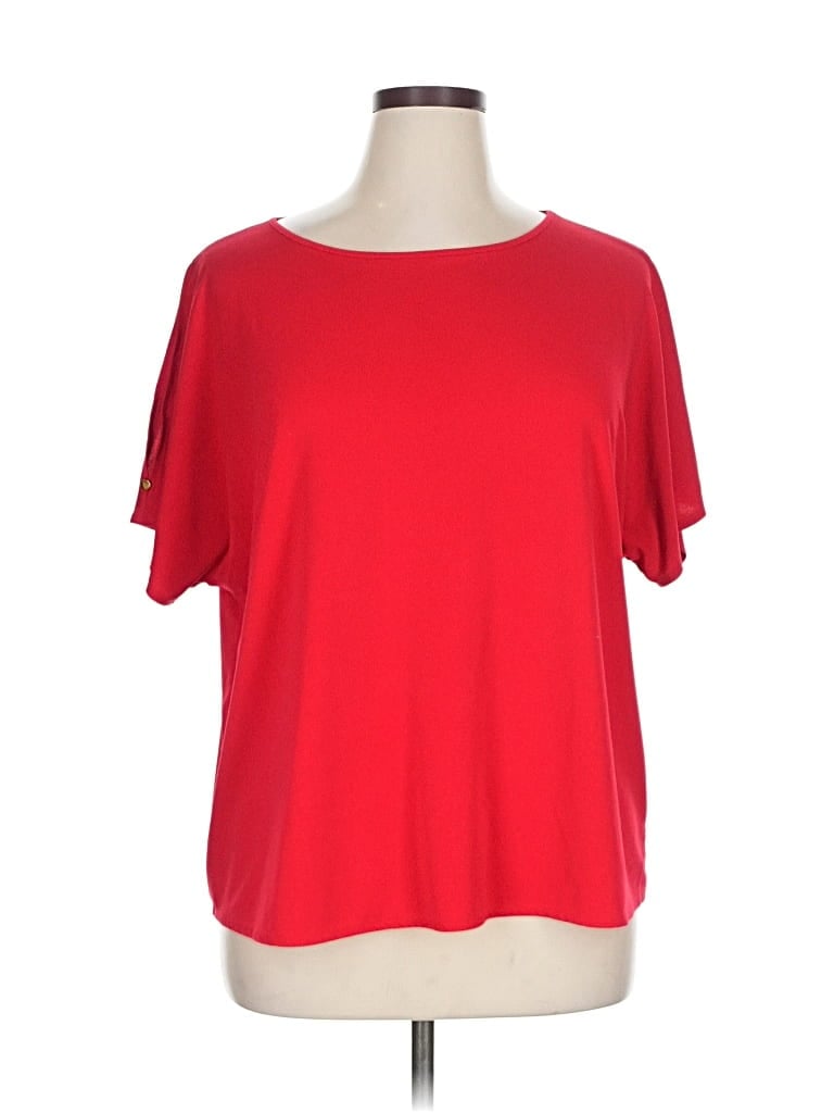 Pre-owned Roz & Ali Short Sleeve Top Red Boatneck Tops