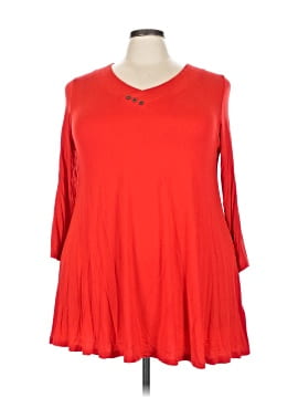 MONNURO Women's Plus Size 3/4 Sleeve V-Neck Tunic Top - Plaid Wine Red Flowy Blouse For Leggings & Casual Wear - View #5
