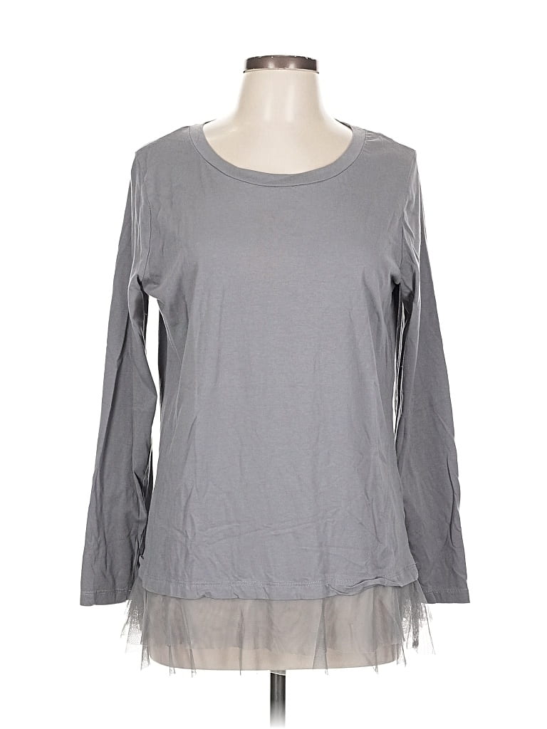 Pre-owned Logo By Lori Goldstein Long Sleeve Top Gray Crew Neck Tops