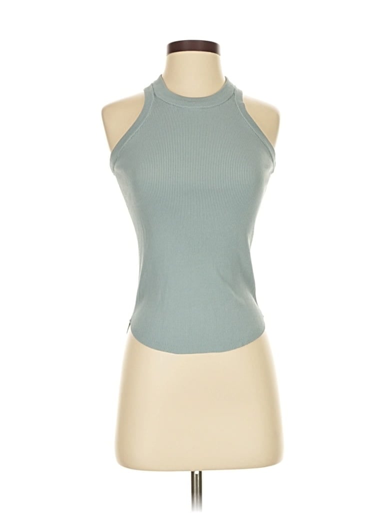 Pre-owned Miou Muse Tank Top Teal Halter Neckline Tops In Blue