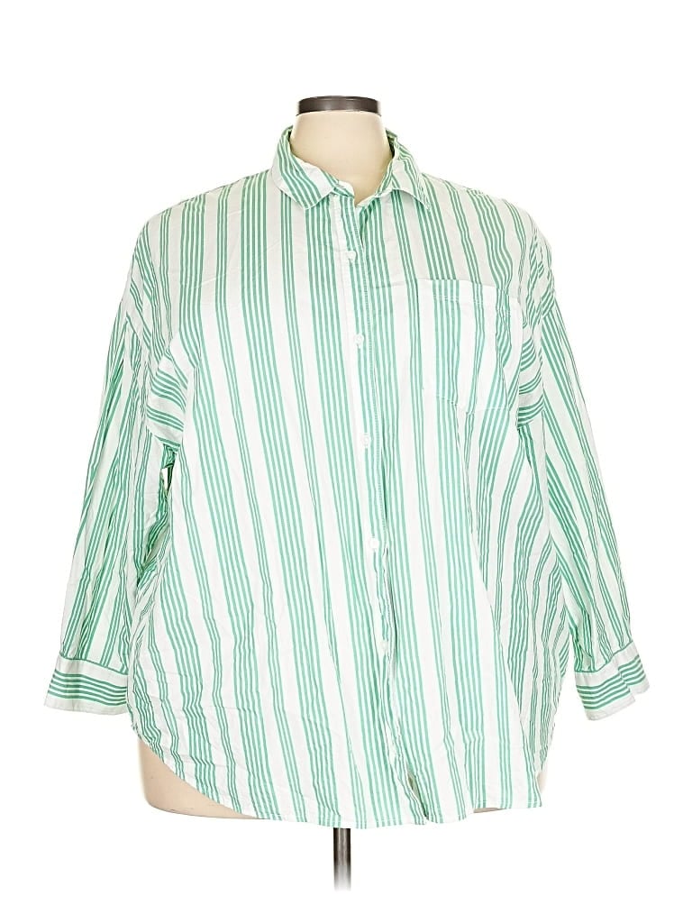 Pre-owned Old Navy 3/4 Sleeve Button Down Shirt In Green