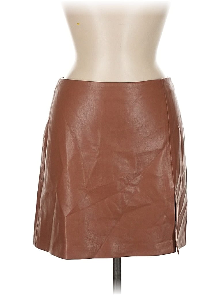 Pre-owned Sun-deh Faux Leather Skirt In Brown