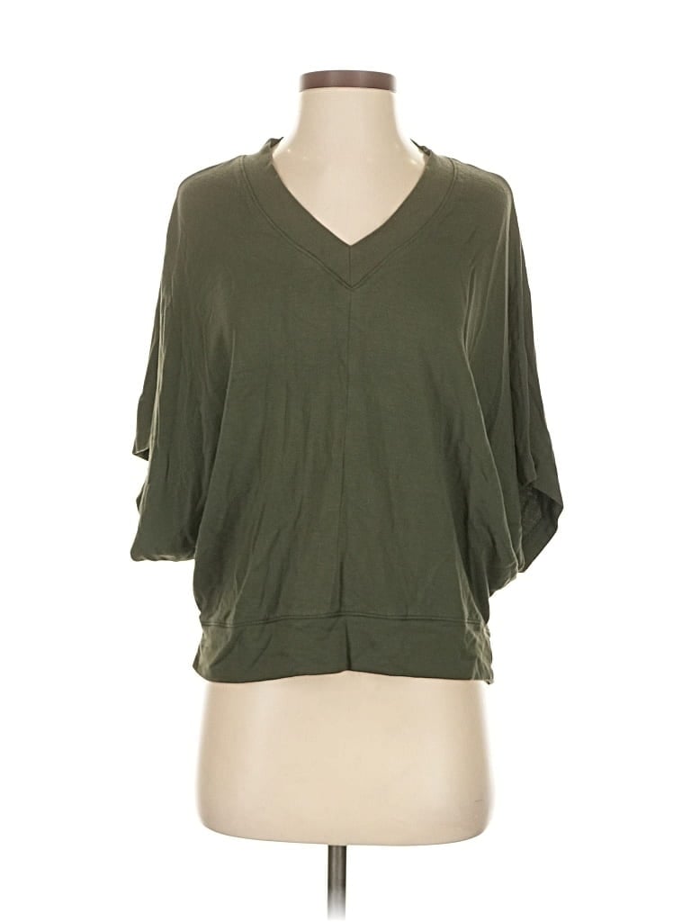 Pre-owned Lou & Grey Short Sleeve Top Green Plunge Neckline Tops