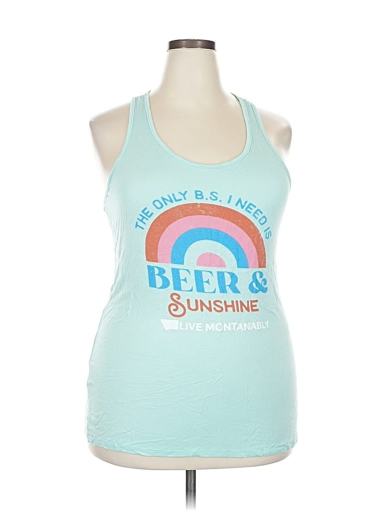 Pre-owned Color Bear Tank Top Teal Halter Neckline Tops In Blue
