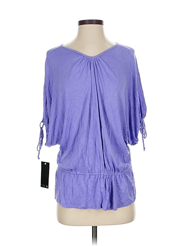 One A 3/4 Sleeve Top Purple Tie Neck Tops