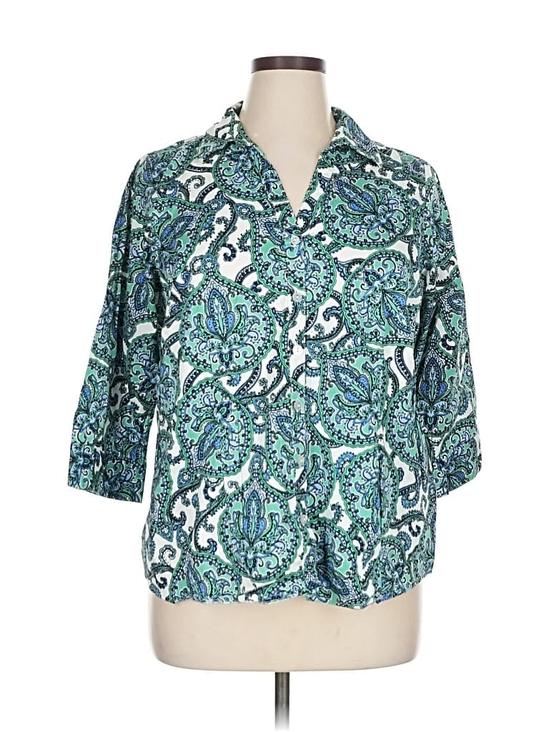 Pre-owned 212 Collection 3/4 Sleeve Button Down Shirt In Blue