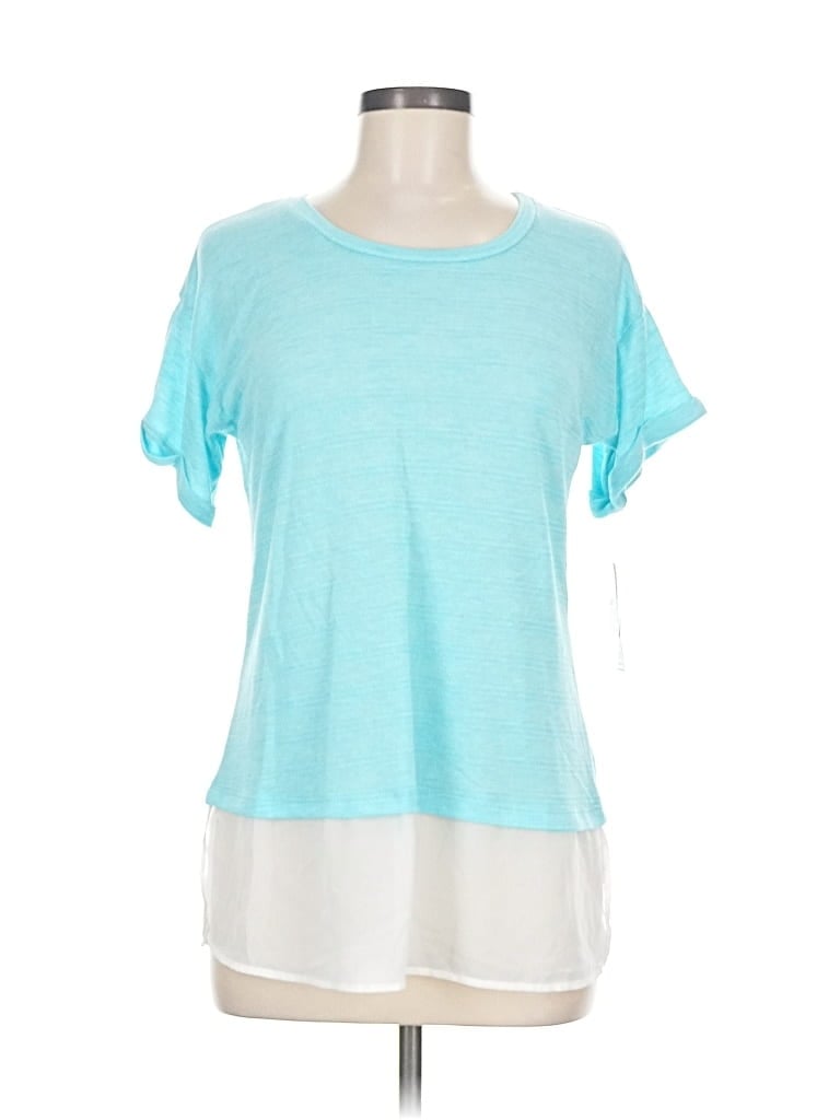 Pre-owned Liz Claiborne Short Sleeve Top Teal Crew Neck Tops In Blue