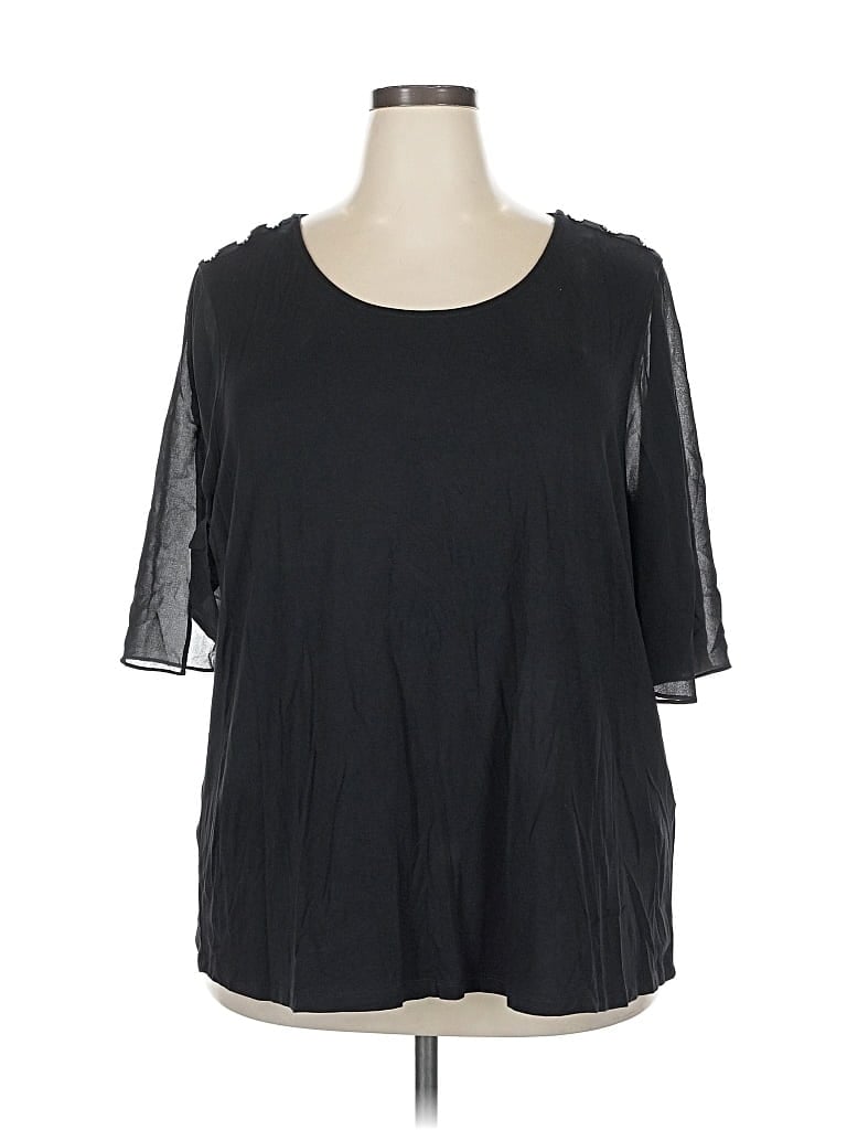 CALVIN KLEIN Pre-owned Short Sleeve Top Black Scoop Neck Tops