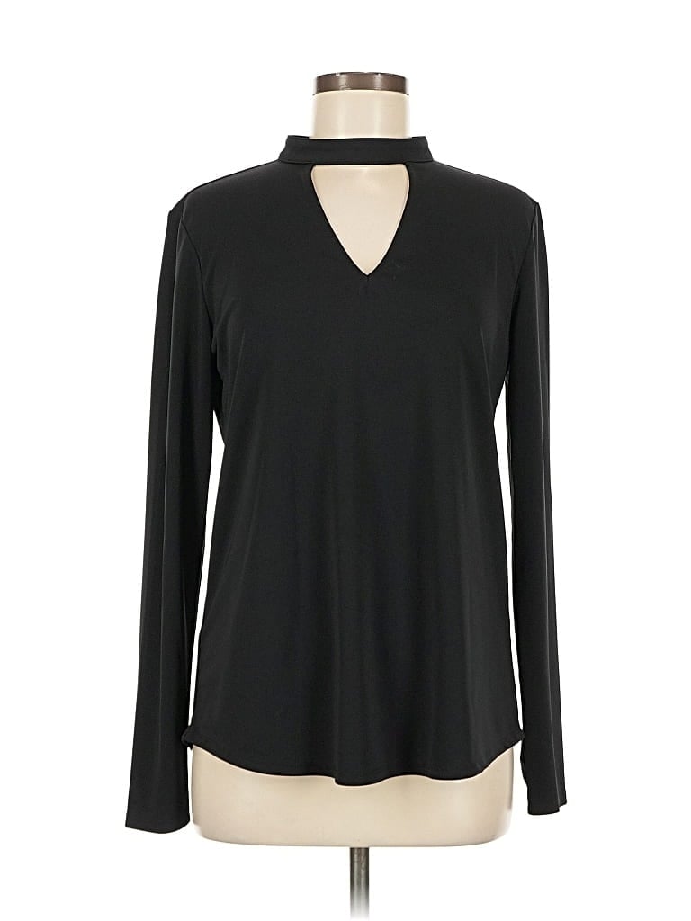 Pre-owned Ann Taylor Factory Long Sleeve Top Black Keyhole Neckline Tops