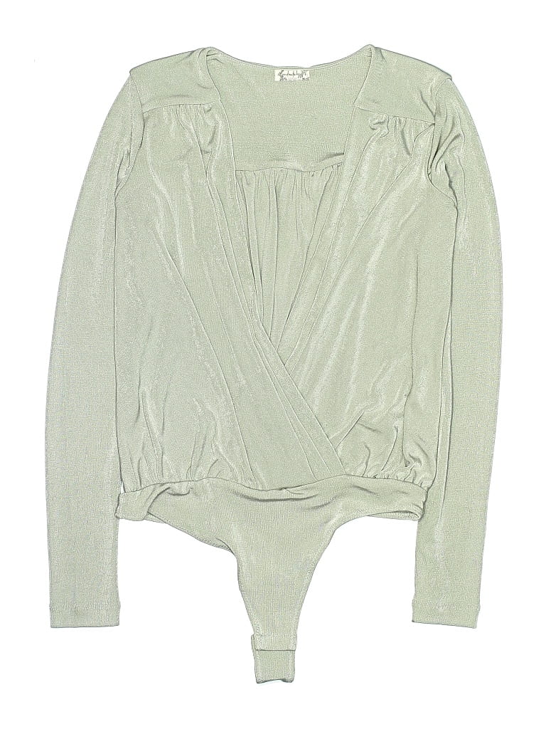 Pre-owned Intimately By Free People Long Sleeve Top Green Plunge Neckline Tops