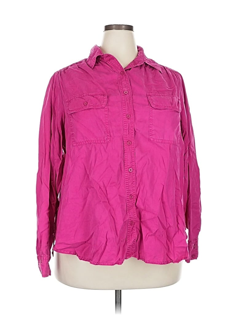 Pre-owned Lane Bryant Long Sleeve Button Down Shirt In Pink