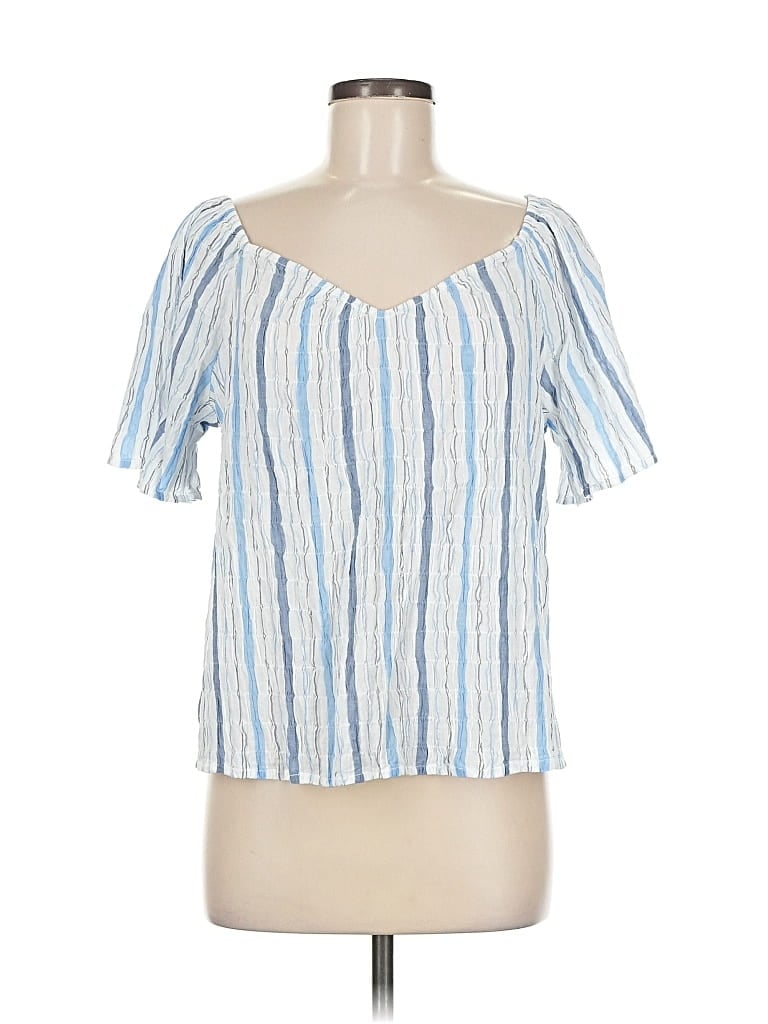 Pre-owned Ann Taylor Loft Short Sleeve Blouse In Blue