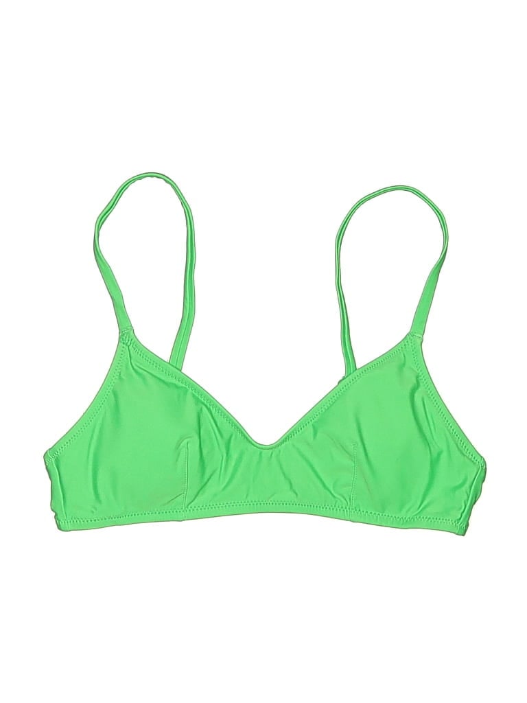 Pre-owned Aerie Swimsuit Top Green Solid Pattern Swimwear